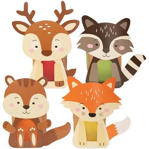 Papierdrachen 8 Windlichter zum Basteln für Kinder - Rentier, Waschbär, Fuchs, Eichhörnchen - Teelichthalter - Bastelset Herbst Set 1