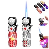 360Β° Spinning Dice Lighter, Windproof Jet Blue Flame with LED, Refillable EDC Gadget Butane Lighter (White)