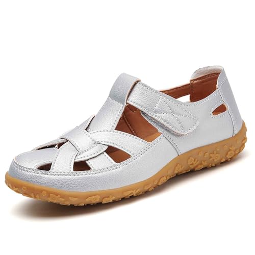 Chaussures d'hiver pour femme - Pour les loisirs quotidiens et les vacances en plein air - Bout fermé - Sangle réglable et style respirant - Pour l'été - Taille S - Noir, argenté, 43 EU