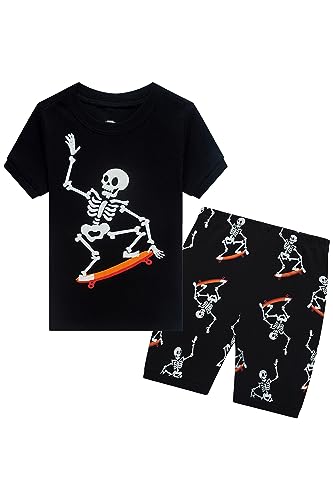 KikizYe Little Boy Halloween Pajamas Kids Skeleton Summer Pjs Children Shorts Sleeve Cotton Jammies Size 4T