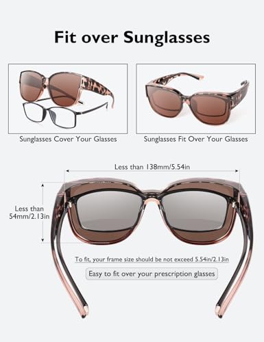 Polarised Fit Over Glasses Sunglasses for Women UV Protection, Trendy Oversized Square Wrap Around Shades for Driving(Amber Leopard,Brown) - Image 2