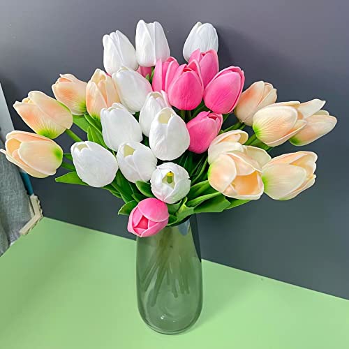 Emivery 20Pcs Multicolor Tulips Artificial Flowers Fake Tulip Stems Real Touch Pu Tulips Spring Floral Arrangements For Wedding Bouquet Home Room Party Centerpieces Decoration #TOP3