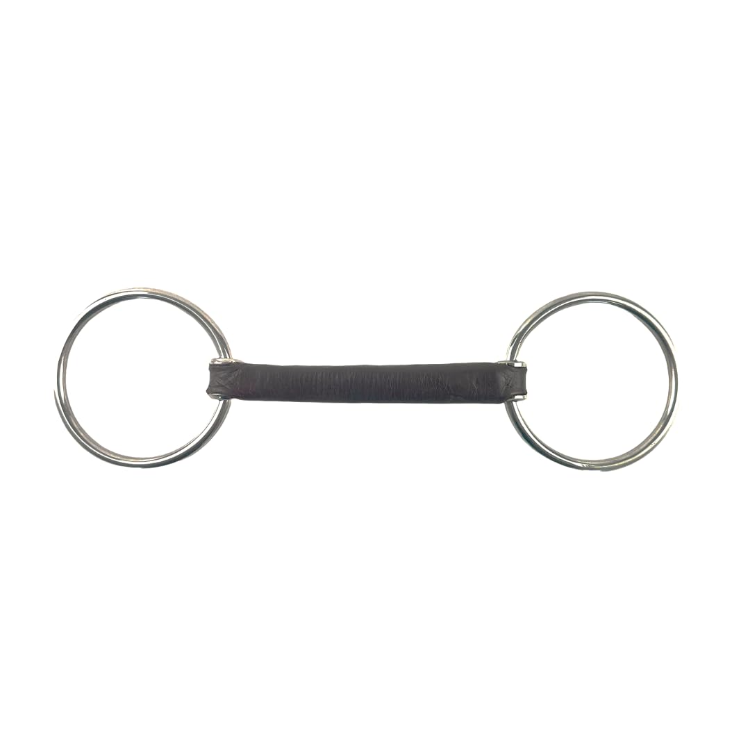 ES0223 JW Gebiss Leder Ledergebiss Wassertrense Stangengebiss mit Flexibel Leder Stange Ringdurchmesser 67 mm Gebissstärke 19 mm (13.5 cm)