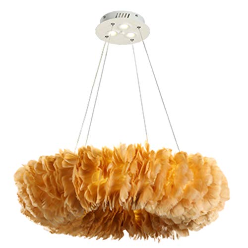 GGQEM E27 () Lámpara De Techo con Pantalla Redonda De Plumas, para Sala De Estar, Comedor, Lámpara De Araña Nórdica Moderna, Cálida Y Romántica Durante Las Luces, Nueva Lámpara De Plumas