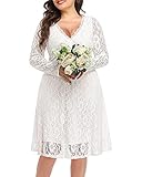 Women Wedding Dresses Bride Plus Size White Lace Wrap V Neck Bridal Shower Ivory Cocktail Formal Par
