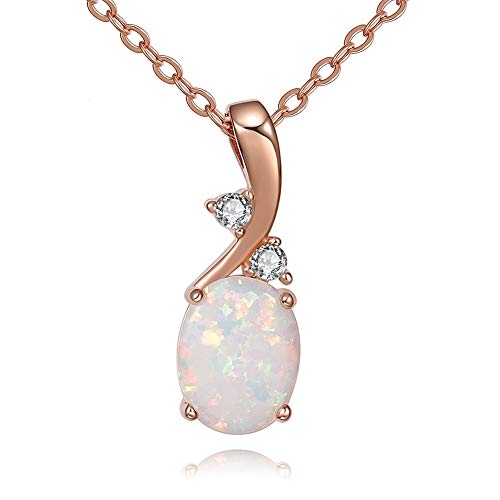AILUOR Damen Sterling Silber Gestalteten Edelstein Oval Geburtsstein Opal-Anhänger-Halskette Rose Gold