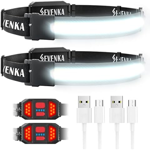 SEVENKA 2 Rechargeable Headlamps, Bright LED Headlamp Flashlight, Wide Beam Headband Light, 210° Illumination, 500 Lumen, 3.8oz Lightweight Head Lamp for Camping, Hiking, Hard Hat Headlight Cover