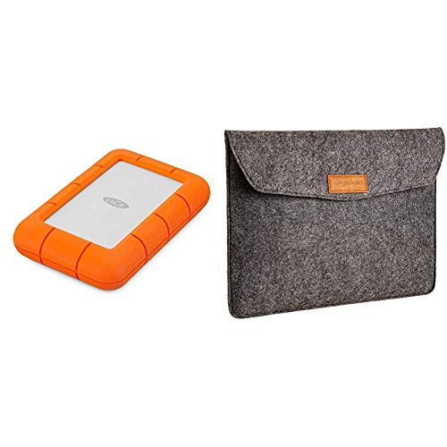 LaCie 4 TB Rugged Mini USB 3.0, 2.5 Pulgadas, Disco Duro Externo portátil para PC et Mac + AmazonBasics - Funda de Fieltro para portátil de 13 Pulgadas, Color Gris Oscuro