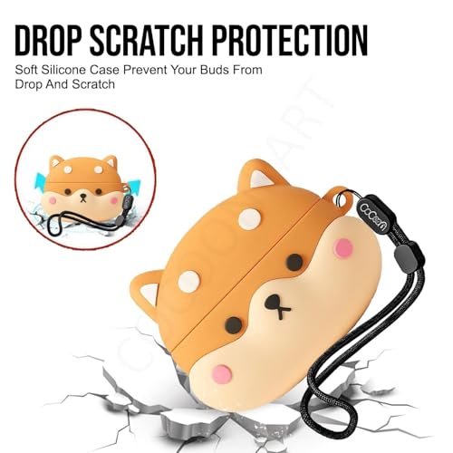 Image of Cartoon Silicone Case Cover Compatible for OnePlus Nord Buds 4 Pro (Shiba + Lanyard)