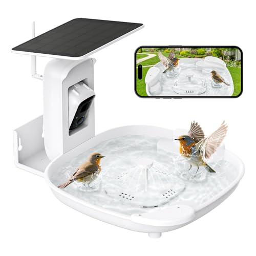 HARYMOR Bird Bath with Camera, Automatic Water Flowing, 2K Bird Camera Captures Bird Activity, Arrival Alerts, Smart AI Identifies Species, Live Video, Solar-Powered for Outdoors—Enjoy Watching Birds