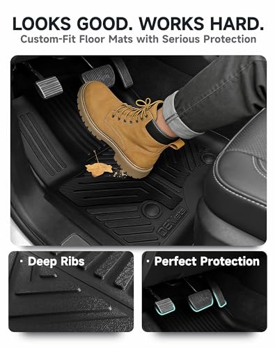 Image of Color TPE Floor Mats 2019-2026 for Chevrolet Silverado /GMC Sierra 1500 & 2500HD /3500HD 2020-2026 | Crew Cab | Without Rear Underseat Storage | All-Weather Floor Liners Full Set, Carbon Fiber
