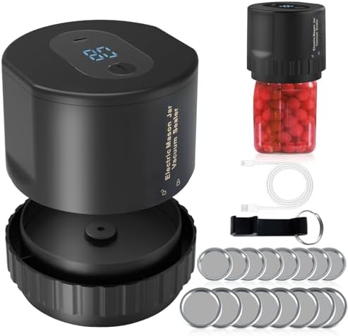 Electric Mason Jar Vacuum Sealer Kit for Wide Mouth and Regular Mouth Mason Jars,Mason Jar Vacuum Sealer for Canning Food,Food Saver,Food Storage(Black)