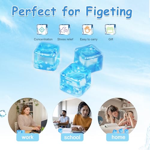 3Pcs Ice Cube Stress Ball, Stress Cube Squishy Stress Balls for Adults and Kids, Ice Cubes Square Shape Sensory Fidget Toy for Anxiety Relief