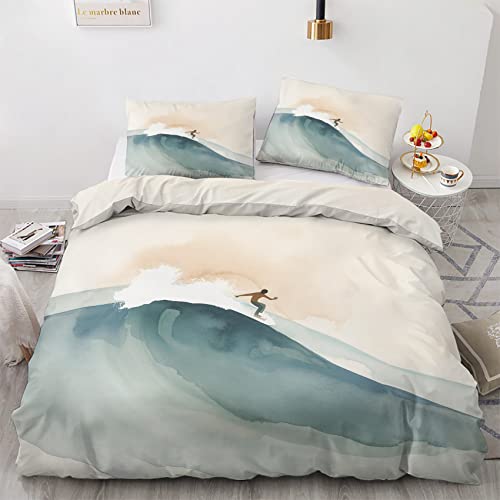 Funda Nordica Cama 90 Surf - Ropa de Cama Microfibra Suave, Juego de Funda Nórdica Reversible, Funda Edredon 150x220 cm y 1 Funda de Almohada 50x75 cm, con Cremallera