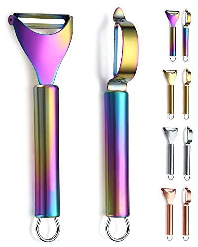 Comparison: Best Rainbow Stainless Steel Cookware 9 Rainbow Potato Vegetable And Fruit Peelers For Kitchen, Kyraton Titanium Colorful Plating Stainless Steel Peelers, Sharp Blade And Ergonomic Non Slip Easy To Grip Set Of 2