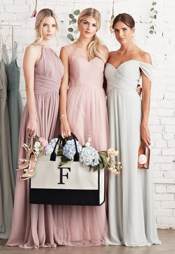 Image of GASSDA Initial Canvas Tote Bag Birthdays Gift for Women Mom Teacher Friend Bridesmaid,Custom for Wedding Beach Holidays