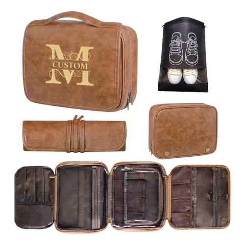 HDSD Custom Men&lsquo;s 3-in-1 PU Leather Toiletry Bag Personalized Hanging Travel Organizer Bag for...