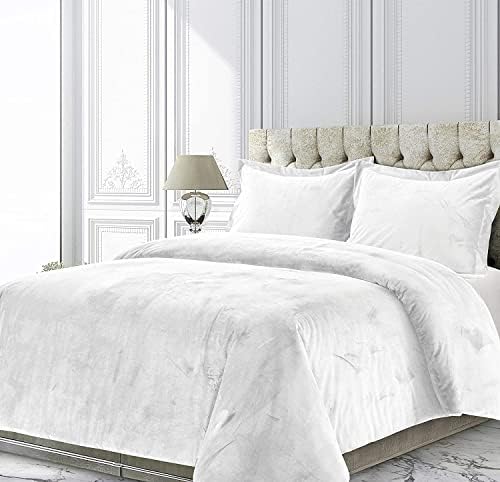 Soft Mercantile Velvet Comforter Set Emperor King 3 Piece (Comforter + 2 Pillowcases) White Velvet Duvet Insert 500 GSM Duvet Venice Velvet Lush Comforter Quilt Duvet