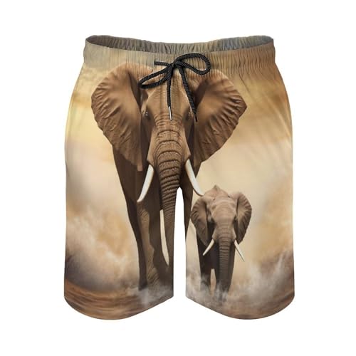 Mens Shorts Elephant and Baby Elephant Men Swim Trunks Quick-Dry Beach Shorts with Drawstring Pocket Bathing Suit4