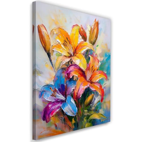 Feeby - Impression sur Toile - Tableaux Decoratifs Muraux - Fleurs de lys colorées peintes - 80x120 1partie - Decoration Salon - Photo sur toile Cadeau -...