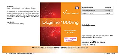 L-lysine 1000mg Tablets -veganistisch - Image 4