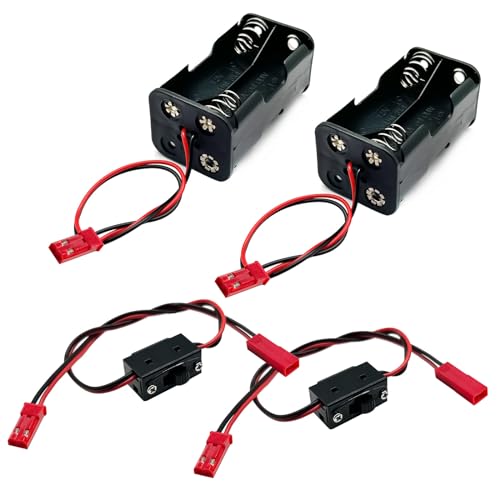 Juego de 2 receptores de batería con interruptor de encendido y apagado y 4 celdas AA con enchufe JST compatible con HSP Redcat Axial Traxxas 1/8 1/10 1/16 RC Power Car Crawler Truck