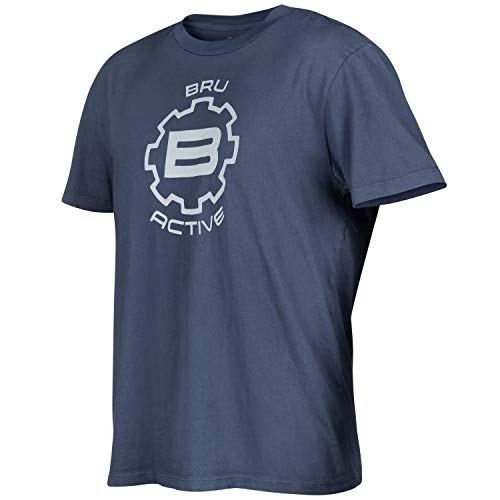 BRU Active Premium Hiking, Kayaking, Outdoor & Surf Tee Shirt for Men - Relaxed Fit Graphic Sports Surfing T Shirt (XXL, Navy Chest Logo)