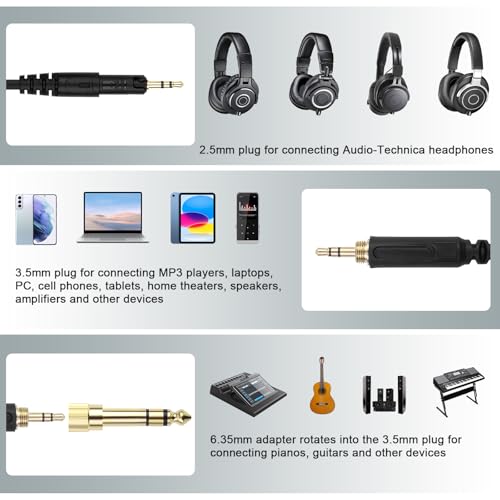 Cable de audio auxiliar 2.5mm a 3.5mm/6.35mm 5ft miniatura 5