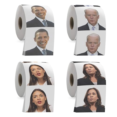 Political Leaders Toilet Paper Roll Set by Gagster - 3 Ply Funny Novelty TP Featuring Biden, Kamala, Obama, and Alexandria Ocasio-Cortez - 200 Sheets Per Roll - Hilarious Gag Gift for Adults