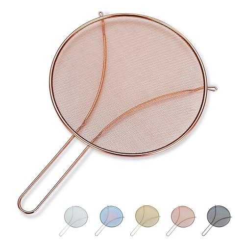 Evanda 25 CM Rose Gold Splatter Screen for Cooking Stainless Steel Fine Mesh for Frying Pan Grease Guard for Pan to Stop Hot Oil Splatter Protect the Skin from Burns