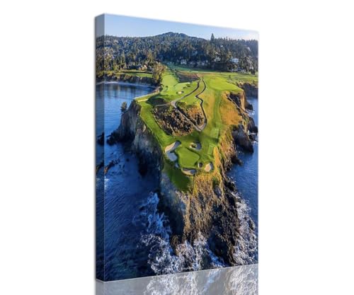 Pebble Beach Golf Course Canvas Wall Art For Living Room Bedroom Bathroom Home Decorations Sports Landscape Office Room Decor Golf Framed Artwork Giclee Prints Ready To Hang(24''W X 36''H)