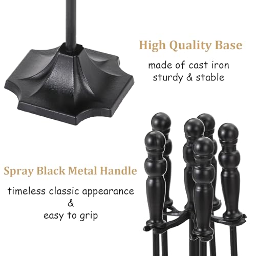 YiLifebes 5 Pcs Fireplace Tools Set, Heavy Duty Cast Iron Fire Place Poker Set with Black Handle, Complete Kit with Base, Poker, Shovel, Tongs, Brush for Indoor Hearth or Outdoor Fire Pit by YiLifebes - Image 5