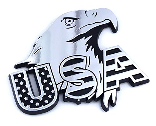 Usa American Eagle Flag Black With Chrome Eagle Plastic Car Emblem Decal 3" #TOP1