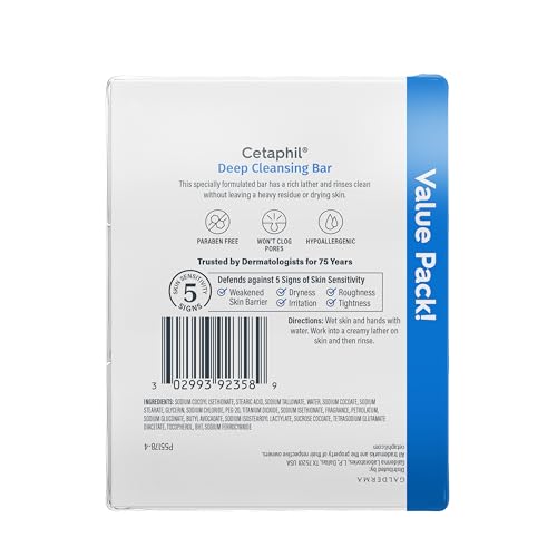 Cetaphil Deep Cleansing Face & Body Bar Soap, Sensitive Skin Care, 3ct - image 8