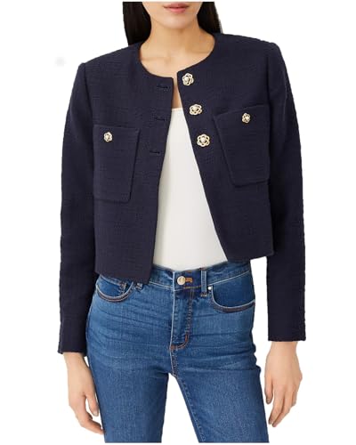 LifeShe Women's Tweed Jackets Elegant Open Front Cropped Blazers Long Sleeve Office Work Coats