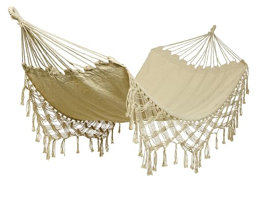 Hamac en tissu beige de jardin pour soulager le dos après le travail
