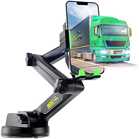 Truckules Truck Phone Holder Mount Heavy Duty Cell Phone Holder for Truck Dashboard Windshield 16.9" Long Arm, Super Suction Cup & Stable, Compatible with iPhone & Samsung, Green, Commercial Truck