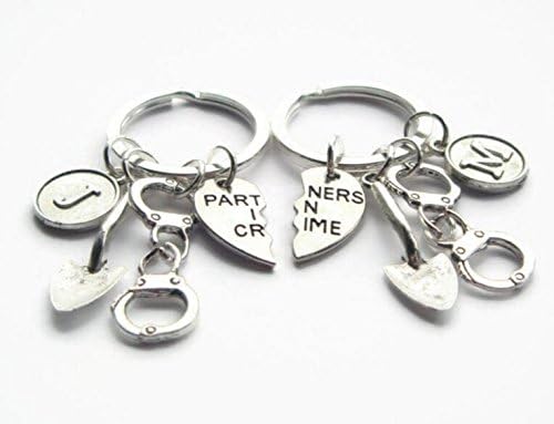 Partners In Crime Keychains ~ 2 Best Friends Keyrings, Shovel Keychains, Personalised BFF, Couples Set, Quirky Initial Gift, Birthday Token