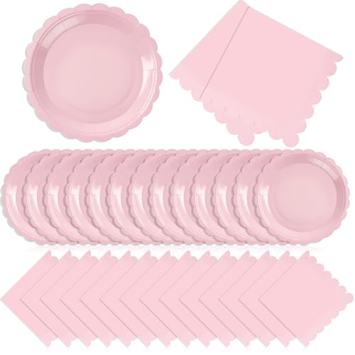 Tiangrid 120Pcs Pink Paper Plates and Napkins Party Supplies Bulk 7In Plate