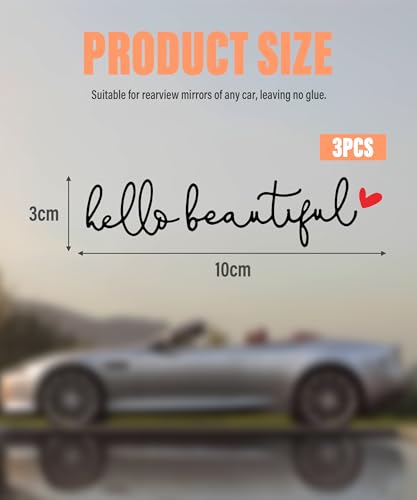 Image of RACOONA Rearview Mirror Decal,Hello Beautiful Decal,Car Accessories Stickers Rearview Mirror Sticker (Black&Red)