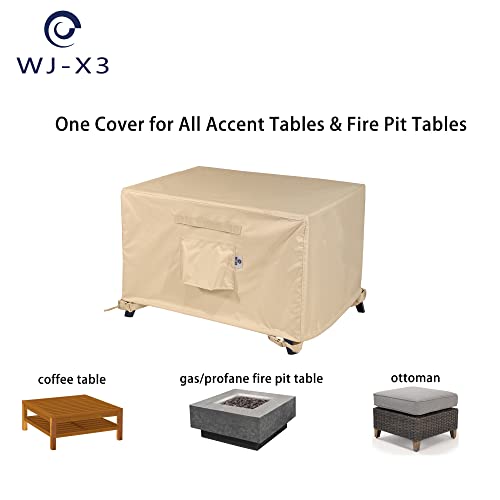 Wj-X3 Patio Coffee Table Covers Waterproof, Outdoor Ottoman Cover Rectangle, Fire Pit Table Cover Wind Resistant, Uv Resistant 36W X 30D X 18H Inch, Beige #TOP6