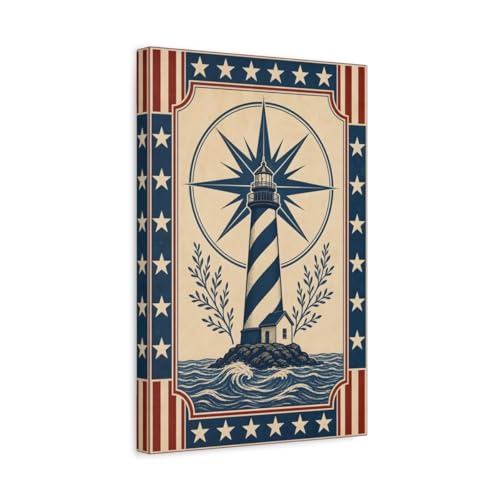 Canvas phare nautique mural 30x45 poster vintage bleu rouge déco salon bord de mer