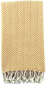 Alacati Herringbone Natural Turkish Beach Towel | 100% Cotton, Prewashed, 37 x 71 Inches | Peshtemal and Turkish Bath Towel | SPA, Beach, Pool, Gym and Bathroom (Yellow)
