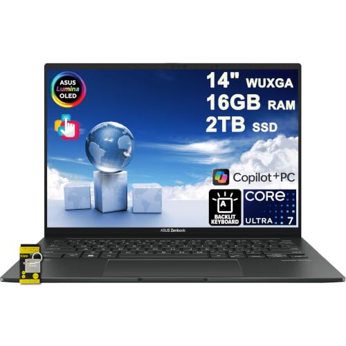 Image of ASUS Zenbook 14 Laptop 14 inch WUXGA OLED Touch (500nits HDR, 100% DCI-P3) Intel 16-core Ultra 7 255H (>Ultra 9 185H) 16GB RAM 2TB SSD Backlit for Designer Business Professional Win11 ICP Hub