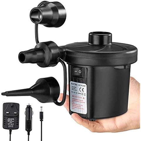 Air Pump for inflatable, Electric Quick-Fill Air Pump/Blow up for Air Mattress Air Bed Paddling Pool Swimming Ring,Inflatables Inflate Deflate air pump 3 Nozzles home/car use,AC 12V 50W 2m Cover