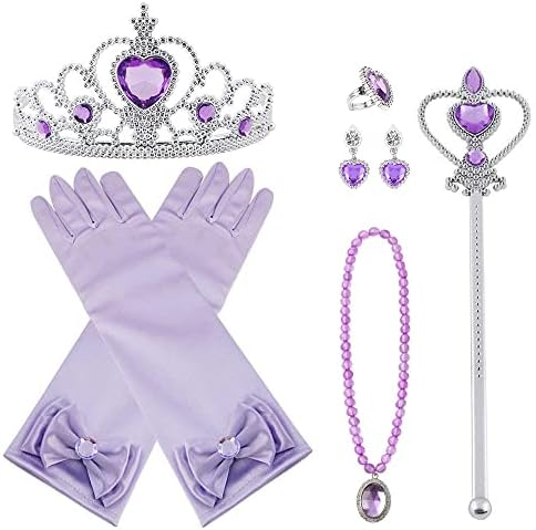 Vicloon Prinzessin Kostüme Eisprinzessin Set of 9, ELSA Handschuhe, Pfirsichherz Krone, Zauberstab, Halskette, Ring, Ohrring