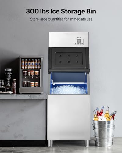 Image of VEVOR Commercial Ice Maker Machine, 550LBS /24H Ice-Making Machine with 300LBS Stainless Steel Storage Bin, Auto Self-Cleaning Ice Maker with Touchscreen for Bar Cafe Restaurant Business Commercial