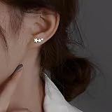 Pendientes trepadores de Tres Estrellas de Acero quirúrgico y Plata para Mujer con Cierre de Rosca