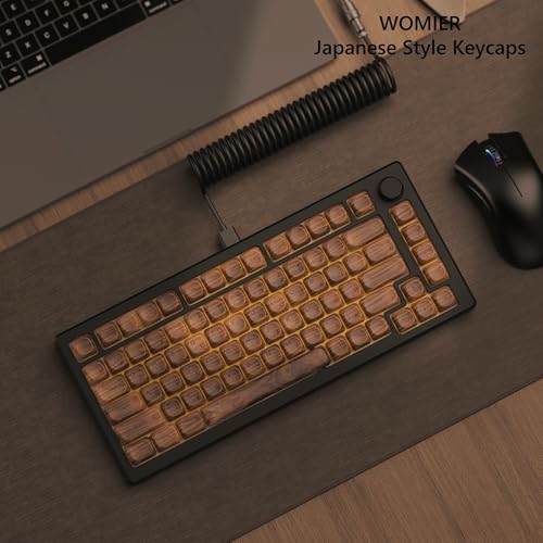 Image of Womier PBT Keycaps - MOA Keycaps for Mechanical Keyboard | 60 65 75 Percent, Wood Dye-Sublimation Japanese Custom Keyboard Key cap Set for Cherry MX, Walnut