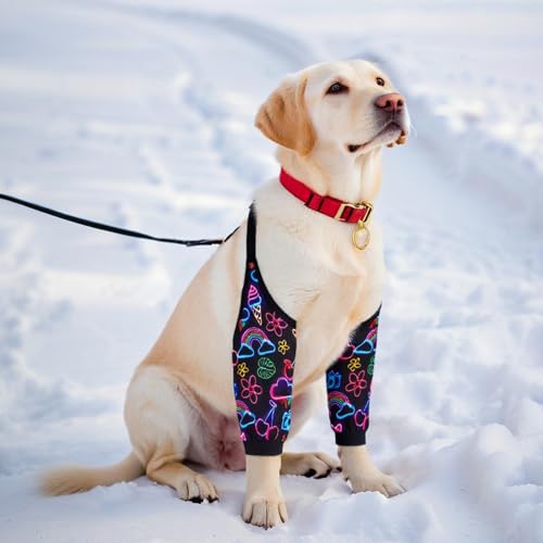 Image of Dog Elbow Wraps Knee Protector Pads Elbow Callus Treatment Sleeve for Wounds Front Legs Prevent Licking for Medium Large Dogs 2XL,Rainbow